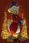 anthro beak clothing eyewear glasses half-closed_eyes hat headgear headwear male money narrowed_eyes small_glasses solo top_hat nemurism disney ducktales ducktales_(2017) scrooge_mcduck anatid anseriform avian bird duck 2012