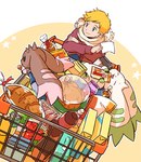 anthro beady_eyes beverage blonde_hair blue_eyes bread food groceries group hair horn long_ears male pez_dispenser scarf shopping shopping_cart soda trio gdn0522 bandai_namco digimon willis_(digimon) digimon_(species) human lagomorph leporid lopmon mammal rabbit terriermon hi_res