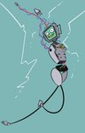 alternate_form ambiguous_gender electricity electronics eyelashes grey_body grin looking_at_viewer machine not_furry nude plug simple_background smile solo television thick_thighs warning_sign wire gglloooopp don't_hug_me_i'm_scared electracey humanoid robot hi_res