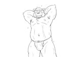 anthro belly bodily_fluids bulge clothing kemono male moobs navel nipples overweight overweight_anthro overweight_male simple_background solo sweat underwear white_background oogamikennta bear mammal 2018 4:3 monochrome