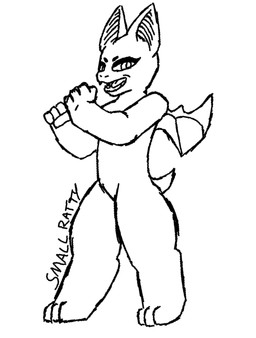 ambiguous_gender anthro bat_wings big_ears big_legs fangs looking_at_viewer membrane_(anatomy) membranous_wings nude paws silly simple_background small_tail solo tail teeth thick_thighs toony white_background wings small_ratty bat mammal 2025 black_and_white full-length_portrait hi_res monochrome portrait signature