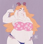 anthro big_breasts blush breasts crossgender crown female floral_pattern headgear mtf_crossgender muscular muscular_female slightly_chubby slightly_chubby_female solo darkriallet mario_bros nintendo undertale undertale_(series) asgore_dreemurr assmore_derear boss_monster_(undertale) bovid caprine goat mammal monster hi_res signature