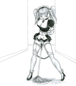 anthro barbed_wire bdsm bodily_fluids bondage bottomless bound breasts choker cleaning_tool cleavage clothed clothing cuff_(restraint) female footwear forced garter_straps genital_torture hands_behind_back high_heels improvised_sex_toy jewelry maid_uniform mop necklace open_mouth pain penetration pigtails predicament_bondage pussy_torture restraints shackles shoes solo spread_legs spreading submissive submissive_female tears torture uniform vaginal vaginal_penetration kkatman lagomorph leporid mammal rabbit black_and_white full-length_portrait graphite_(artwork) monochrome portrait traditional_media_(artwork)
