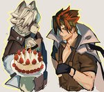 anthro big_muscles biped birthday_cake black_hair cake dessert food fur hair looking_at_viewer male muscular muscular_anthro muscular_male solo white_body white_fur lomhse011090927 mihoyo zenless_zone_zero anton_ivanov von_lycaon human mammal 2024 hi_res