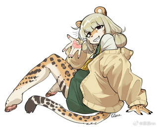 anthro blonde_hair brown_eyes cat_tail clothing feline_tail female fur hair hair_bun looking_at_viewer markings orange_body orange_fur paws school_uniform sitting sitting_on_ground smile solo spots spotted_body spotted_fur tail uniform guagua977 gushing_over_magical_girls mahou_shoujo_ni_akogarete araga_kiwi leoparde_(mahou_shoujo_ni_akogarete) felid feline leopard leopard_cat mammal pantherine prionailurus