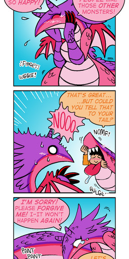 anthro apology asking_another bandage black_bottomwear black_clothing black_footwear black_hair black_pants black_shoes blood blue_background blush bodily_fluids border bottomwear breath claws clothed clothed_human clothed_male clothing color_coded color_coded_speech_bubble compliment dialogue drooling duo eyes_closed female flower flying_sweatdrops footwear hair heart_symbol hearts_around_head holding_flower holding_object horn human_prey larger_anthro larger_female light_body light_skin long_sleeve_shirt lying male multicolored_body multicolored_scales narrowed_eyes nosebleed on_ground open_mouth orange_clothing orange_shirt orange_topwear panicking panting pants pink_body pink_scales plant purple_body purple_scales red_body red_eyes red_scales saliva saliva_covered saliva_on_ground scales sharp_teeth shirt simple_background size_difference smaller_human smaller_male smile sound_effects speech_bubble spread_wings sweat sweatdrop tail tail_fetish tail_mouth tail_play tail_vore talking_to_another teary_eyes teeth text title tongue tongue_out topwear unusual_anatomy unusual_tail vore white_border wings shyguy9 mythology fuchsia_(shyguy9) dragon human mammal mythological_creature mythological_scalie scalie artist_name comic english_text hi_res