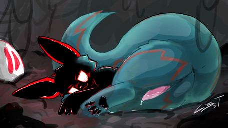 animal_genitalia black_body black_fur blush bodily_fluids bodypaint butt cum erection feet feral fingers fur genital_fluids genital_slit genitals head_markings looking_at_viewer lying male markings on_ground on_side pawpads paws penis penis_tip solo tail tuft l3st rain_world videocult inv_(rain_world) slugcat 16:9 4k absurd_res hi_res signature widescreen