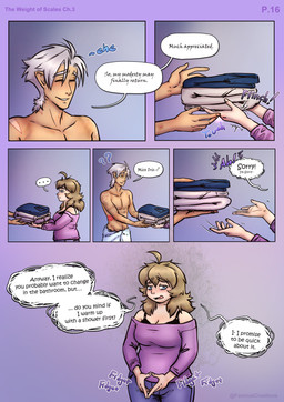 back_tattoo blonde_hair blue_eyes bottomwear bruised clothing denim denim_bottomwear denim_clothing female hair jeans male nervous not_furry pants scar speech_bubble tan_body tan_skin tattoo towel towel_only white_hair wounded yellow_eyes fanimal_creations the_weight_of_scales drake_(the_weight_of_scales) iris_(the_weight_of_scales) elf human humanoid mammal absurd_res comic hi_res