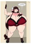 anthro big_breasts border breasts brown_eyes brown_hair clothing female hair hooves huge_breasts lingerie short_stack solo tail tail_tuft thick_thighs tuft white_border jwinkz violet_(jwinkz) bovid bovine cattle humanoid mammal hi_res