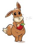 4_fingers :t apple black_sclera brown_body brown_fur dipstick_tail eating female fingers fluffy fluffy_tail food front_view fruit fur head_tilt holding_apple holding_food holding_fruit holding_object looking_at_viewer markings neck_tuft paws plant puffed_cheeks pupils simple_background solo standing tail tail_markings text tuft white_background white_pupils ponyzilla nintendo pokemon eevee generation_1_pokemon pokemon_(species) colored_sketch english_text full-length_portrait hi_res portrait sketch