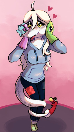 anthro big_breasts black_bottomwear black_clothing black_eyes black_pants blep blonde_hair blue_clothing blue_hoodie blue_topwear blush blush_lines bottomwear breasts clothed clothed_anthro clothed_female clothing eyelashes female footwear freckled_face freckled_tail freckles front_view furgonomics hair hand_on_cheek heart_symbol hoodie long_eyelashes long_hair long_tail non-mammal_breasts pants patched_clothing pink_background puppet simple_background socks solo standing tail tail_around_leg tongue tongue_out topwear white_body yellow_sclera bookbin cavemanon_studios puppet_pals snoot_game fan_character judee dinosaur prehistoric_species reptile saurischian scalie theropod troodon troodontid 9:16 colored full-length_portrait hi_res portrait shaded