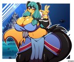 5_fingers anthro big_breasts big_butt blue_eyes blush breasts butt clothing cosplay curvy_figure eyewear female fingers gesture glasses hand_gesture huge_breasts huge_hips huge_thighs looking_at_viewer smile solo thick_thighs v_sign voluptuous wide_hips superix atlantis:_the_lost_empire disney kida_nedakh zoey_(jwinkz) canid canine canis domestic_dog mammal 2018 absurd_res hi_res