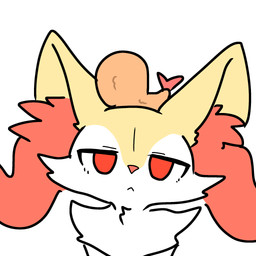 :< ambiguous_anthro ambiguous_gender anthro arm_tuft cheek_tuft emoji_description eyelashes facial_tuft food front_view fur half-closed_eyes inner_ear_fluff looking_at_viewer mouth_closed multicolored_body multicolored_fur narrowed_eyes no_pupils object_on_head orange_body orange_fur orange_inner_ear_fluff orange_nose pointy_ears prick_ears red_eyes shoulder_tuft shrimp_(food) simple_background solo thick_eyelashes tuft white_background white_body white_fur yellow_body yellow_fur sankoh_test nintendo pokemon braixen canid generation_6_pokemon mammal pokemon_(species) 1:1 2026 aliasing binary_drawing bust_portrait colored colored_sketch digital_drawing_(artwork) digital_media_(artwork) flat_colors hi_res portrait sketch