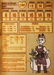 anthro armor boots breasts character_sheet_(rpg) cleavage clothed clothing collar crown female footwear fur headgear heart_symbol looking_at_viewer math melee_weapon number rapier rogue shoes smug solo sword text text_in_heart weapon white_body white_fur the_vaporwave_tapir dungeons_and_dragons hasbro wizards_of_the_coast nakhta canid canine fox mammal english_text