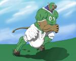 american_football anthro big_bulge bulge clothed clothing football_player fully_clothed huge_bulge hyper hyper_bulge male muscular muscular_anthro muscular_male simple_background solo sport bananainquiry bovid bovine cattle mammal 5:4