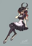 alternative_fashion anthro antlers clothing dress female hair hooves horn j-fashion lolita_(fashion) long_hair maid_uniform multicolored_hair orange_eyes solo uniform dragonfu zahra_(airheart) antelope bovid gazelle mammal 2024 hi_res