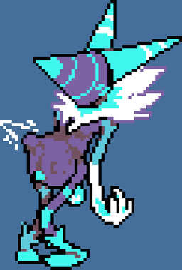 ambiguous_gender bent_legs blue_highlights blush blush_lines faceless_character fetal_movement fur highlights_(coloring) leaning leaning_backward mane neck_tuft pointy_ears pregnant pregnant_ambiguous purple_body solo tuft unsteady white_body white_fur miner_mate_coffee deltarune undertale_(series) darkner werewerewire digital_media_(artwork) low_res pixel_(artwork)