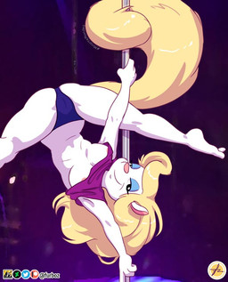 4_fingers alternate_costume anthro areola areola_slip balancing barefoot barely_visible_areola bedroom_eyes biped blonde_hair blue_clothing blue_eyeshadow blue_panties blue_underwear breasts clothed clothing curling_toes dancing eyeshadow feet female fingers fur hair hashtag looking_at_viewer makeup narrowed_eyes panties pink_nose plantar_flexion plantigrade pole pole_dancing purple_clothing purple_topwear seductive smile smiling_at_viewer solo spread_legs spreading stripper_pole tail toes topwear under_boob underwear white_body white_fur yellow_tail furboz animaniacs warner_brothers minerva_mink mammal mink mustelid musteline true_musteline 2021