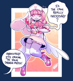 anthro balls big_ears blush blush_lines bottomwear bow_ribbon braided_hair buckteeth chastity_cage chastity_device clothed clothing colored_nails dialogue embarrassed footwear frilly frilly_clothing fur genitals gynomorph hair hat headgear headwear heart_eyes heart_symbol high_heels intersex legwear magical_girl_outfit magical_girl_wand nails navel nurse_clothing nurse_hat nurse_headwear penis pink_body pink_eyes pink_fur pink_hair pink_nails shoes side_braid skirt small_balls small_penis solo stockings teeth text white_body white_fur wings weirdcathq lily_bloom lagomorph leporid mammal rabbit absurd_res alpha_channel english_text hi_res shaded trans_(lore) trans_woman_(lore)