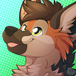 anthro black_nose brown_hair chest_tuft dotted_background green_background green_eyes hair looking_up male pattern_background simple_background solo tongue tongue_out tuft nowandlater canid canine mammal 1:1 digital_media_(artwork) headshot_portrait icon low_res portrait signature