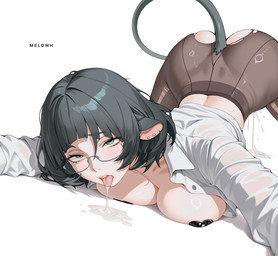 after_sex big_breasts black_ears black_hair black_tail blush bodily_fluids breasts brown_clothing brown_leggings brown_legwear clothing cum cum_from_mouth cum_from_vagina cum_in_mouth cum_in_vagina cum_inside cum_on_ground cum_puddle cum_string ear_piercing eyewear female floppy_ears genital_fluids glasses green_eyes hair leggings legwear looking_at_viewer low-angle_view open_mouth pasties piercing pink_inner_ear shirt short_hair solo tail tongue tongue_out topwear torn_clothing torn_leggings torn_legwear white_clothing white_shirt white_topwear melowh mihoyo zenless_zone_zero jane_doe_(zenless_zone_zero) animal_humanoid humanoid mammal mammal_humanoid murid murid_humanoid murine murine_humanoid rat_humanoid rodent rodent_humanoid 2026 absurd_res hi_res