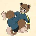 4_toes anthro bodysuit brown_body brown_fur clothing feet fur light_body light_fur looking_at_viewer male simple_background skinsuit soles solo tight_clothing toes tongue tongue_out zipper the_g0lden_0ne otto_(rainbow_six:_extraction) mammal mustelid otter 1:1