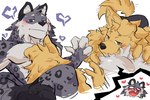 anthro biceps blush bottomwear brown_eyes clothing duo fur fur_markings grey_body grey_fur hair hug male markings multicolored_body multicolored_fur muscular muscular_male pants pecs purple_eyes shirtless_male simple_background spots spotted_body spotted_fur two_tone_body two_tone_fur white_background yellow_body yellow_fur lumii i_think_i_like_you dev_(i_think_i_like_you) ray_(i_think_i_like_you) bird_dog canid canine canis domestic_dog felid golden_retriever hunting_dog mammal pantherine retriever snow_leopard absurd_res hi_res