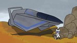 ambiguous_gender grey_body landscape on_rock rock sand simple_background sitting sitting_on_rock solo spacecraft spacesuit tail toony vehicle gooblie_2 domestic_cat felid feline felis mammal 16:9 hi_res widescreen