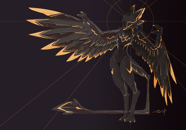3_claws 3_fingers 3_toes 4_ears ambiguous_anthro ambiguous_gender anthro anthrofied arms_bent biped black_body black_feathers black_tail claws digitigrade eyes_closed feathers featureless_chest featureless_crotch feet finger_claws fingers long_tail multi_ear multicolored_body multicolored_feathers multicolored_wings navel nude_ambiguous nude_anthro orange_body orange_claws orange_feathers solo spread_wings standing tail toe_claws toes winged_arms wings xiaoerya avali avian 2026 digital_drawing_(artwork) digital_media_(artwork) full-length_portrait hi_res portrait shaded