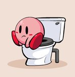anonymous_artist blush butt feces frown implied_scat kirby kirby_(series) male nintendo sitting solo spread_legs spreading toilet toilet_bowl toilet_use waddling_head