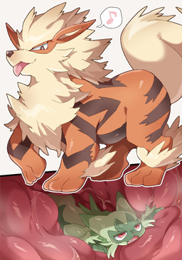 3_toes ambiguous_anthro ambiguous_feral ambiguous_gender ambiguous_pred ambiguous_prey ankle_tuft anthro anthro_prey biped brown_body brown_eyes brown_fur brown_nose cutaway dipstick_ears duo ear_markings facial_markings fangs feet feral feral_pred fluffy fluffy_chest fluffy_tail fully_inside fur gloves_(marking) green_body green_ear_tips green_ears green_fur head_markings head_tuft inside_stomach internal kemono larger_pred leg_tuft lying markings mask_(marking) monotone_tail multicolored_body multicolored_ears multicolored_fur musical_note musical_symbol nude on_front open_mouth oral_vore orange_body orange_ears orange_fur pink_eyes pink_nose pupils quadruped side_view simple_background size_difference smile soft_vore standing symbol tail tan_body tan_fur tan_inner_ear tan_tail teeth toes tongue tongue_out tuft two_tone_ears vore wet white_background white_pupils ima_att nintendo pokemon arcanine canid canine felid feline floragato generation_1_pokemon generation_9_pokemon mammal pokemon_(species) 2025 colored digital_media_(artwork) hi_res shaded