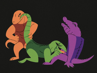3_toes 4_fingers all_fours anal anthro black_background clothing facial_scar feet fingers forked_tongue green_body green_scales group group_sex hand_on_hip knee_grab leg_grab leotard long_tail looking_at_another looking_at_butt looking_pleasured male male/male muscular oral orange_body orange_scales orlok_(ufo_50) osteoderms pecs purple_body purple_scales scales scar segmented_tail sex sharp_fingers sharp_teeth short_tail simple_background simplistic_feet sitting smile standing standing_sex tail tail_grab teeth textured threesome thyme_(ufo_50) toes tongue train_position trio vickydanne ufo_50 dylan_(ufo_50) crocodilian humanoid lizard lizardman reptile scalie