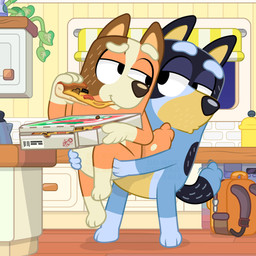 backpack box canon_couple carrying_another carrying_partner container female food husband_and_wife kitchen male married_couple pizza pizza_box romantic romantic_couple tail tail_motion tailwag dm29 bluey_(series) bandit_heeler chilli_heeler australian_cattle_dog canid canine canis cattledog domestic_dog herding_dog mammal pastoral_dog 1:1 hi_res