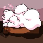 anthro ass_up barazoku bed_frame big_butt butt butt_ripples cast_shadow fluffy fluffy_tail fur head_floof huge_butt hyper hyper_butt kemono male neck_tuft obese obese_anthro obese_male overweight overweight_anthro overweight_male purple_nose simple_background sleeping solo tail text tuft white_body fujiyama_samoyed fujiyama_kenhaku canid canine canis domestic_dog mammal nordic_sled_dog samoyed spitz 1:1 cel_shading digital_media_(artwork) shaded