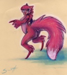 anthro big_butt biped breasts butt female fluffy fluffy_tail fur nipples nude red_body red_fur solo standing tail savannah_horrocks gish canid canine fox mammal traditional_media_(artwork)