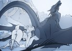 all_fours anthro anthro_on_feral anus bestiality biped bodily_fluids bottomwear bottomwear_down breasts butt cloacal cloacalingus clothed clothing cloven_hooves cum cumshot dock_(anatomy) duo ejaculation eyes_closed female female_anthro female_on_feral feral fingering fingering_self genital_fluids hooves horn larger_feral larger_male long_neck male male/female male_feral masturbation membrane_(anatomy) membranous_wings oral pants pants_down partially_clothed sex short_tail size_difference smaller_anthro smaller_female spiked_tail spikes spikes_(anatomy) tail tongue tongue_out vaginal vaginal_fingering vaginal_masturbation vulva wings lizet mythology bovid caprine dragon goat mammal mythological_creature mythological_scalie scalie monochrome