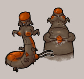 anthro bodily_fluids breasts female genital_fluids genitals looking_at_viewer looking_down looking_down_at_viewer musk nipples non-mammal_nipples nude perspective solo spread_vulva spreading sweat vaginal_fluids vulva hhbrother arthropod centipede myriapod sketch