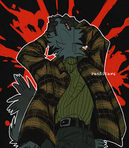 anthro belt bottomwear clothed clothed_anthro clothed_male clothing distressed fully_clothed fully_clothed_male fur grey_body grey_fur hand_on_head jacket looking_up male male_anthro pants solo standing sweater tail teeth text topwear randitawu randitawu_(randitawu) canid canine canis coyote mammal 2026 artist_name digital_drawing_(artwork) digital_media_(artwork) english_text half-length_portrait portrait signature