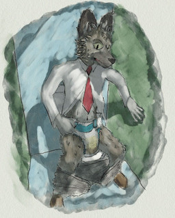 anthro bodily_fluids bottomwear bottomwear_down clothed clothing diaper feces genital_fluids male pants pants_down partially_clothed soiled_diaper soiling solo unclean_diaper urine used_diaper wet_diaper lowpass aggretsuko sanrio haida_(aggretsuko) hyena mammal hi_res