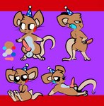 balls bedroom_eyes clothing color_swatch feral genitals hat headgear headwear knot looking_at_viewer looking_back male narrowed_eyes party_hat penis seductive simple_background solo whiskers 1upgobbo beeb mammal mouse murid murine rodent hi_res model_sheet