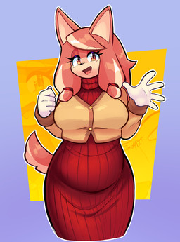 anthro big_breasts breasts clothing eyelashes female gloves hair handwear open_mouth open_smile pink_body pink_hair smile solo tan_body wide_hips yellow_eyes jamoart sega sonic_the_hedgehog_(series) the_murder_of_sonic_the_hedgehog conductor's_wife_(sonic) akita canid canine canis domestic_dog mammal spitz absurd_res hi_res