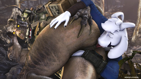 anal anthro anus big_butt bodysuit brown_body brown_scales butt claws clothing detailed_background duo eyes_closed female fingers fur genitals hair horn licking long_ears looking_back lying male male/female male_rimming_female on_side oral outside rimming scales sex sharp_teeth short_hair skinsuit teeth text thick_thighs tight_clothing tongue tongue_out topwear vest vulva white_body white_fur white_hair wide_hips yellow_eyes darkflash23 red-eye_(modeler) fallout microsoft undertale undertale_(series) asriel_dreemurr boss_monster_(undertale) bovid caprine deathclaw goat mammal scalie 16:9 2021 3d_(artwork) 4k absurd_res artist_name digital_media_(artwork) hi_res source_filmmaker_(artwork) widescreen