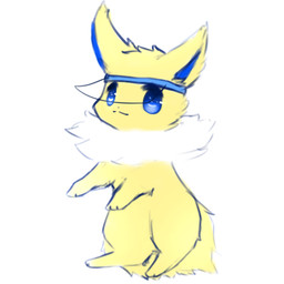 ambiguous_gender blue_eyes blue_sclera clothing feral fluffy fur hat headgear headwear paws simple_background smile solo tuft visor visor_cap white_background white_body white_fur yellow_body yellow_fur snoiifoxxo nintendo pokemon eeveelution generation_1_pokemon jolteon mammal pokemon_(species) 1:1 hi_res
