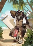 anthro beach belly big_belly big_penis biped blue_sky bodily_fluids bubble circumcised cloud cum cum_bubble cum_drip cum_on_ground cum_on_penis cum_string digit_ring dripping ear_piercing fangs feet genital_fluids genitals glans half-erect hammock hand_behind_head huge_penis humanoid_genitalia humanoid_penis hyper hyper_genitalia hyper_penis jewelry leaking_cum looking_at_viewer male muscular muscular_arms muscular_thighs nipples one_ear_up penis piercing plant ring sand sea seaside sky slightly_chubby slightly_chubby_anthro slightly_chubby_male smile solo teeth toe_ring toes towel towel_around_neck tree water wave lisovik. canid canine canis domestic_dog mammal hi_res