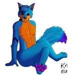 abs anthro big_butt blue_body blue_fur blue_hair butt collar collar_only crossed_legs feet femboy fur hair hindpaw male nude orange_body orange_fur pawpads paws purple_body purple_eyes purple_fur purple_pawpads simple_background sitting slim solo thick_thighs white_background krusemeister030 doopi canid canine canis mammal wolf alternate_version_at_source shaded signature