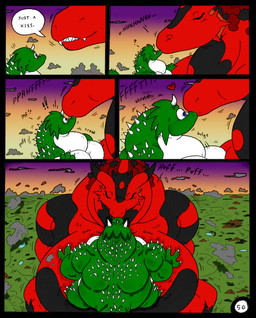 anthro big_breasts body_size_growth breasts duo extreme_size_difference female giga growth_lines heart_symbol huge_breasts inflation kissing landscape_dwarfing macro male muscular muscular_female muscular_male onomatopoeia puffkiss size_difference size_transformation sound_effects speech_bubble spikes spikes_(anatomy) text transformation dnapalmhead redsaber third-party_edit mythology dragon mythological_creature mythological_scalie scalie comic english_text