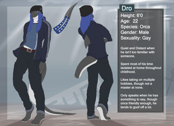 anchor anthro beanie belt bottomwear butterfly_knife clothing denim denim_bottomwear denim_clothing feet hair hat headgear headwear jacket jeans knife male pants sand shirt sign solo text topwear water lonegreenorcacalf dro cetacean dolphin mammal marine oceanic_dolphin orca toothed_whale absurd_res english_text hi_res model_sheet