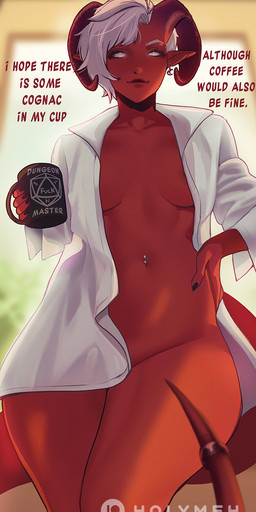 5_fingers biped black_fingernails black_nails blurred_background bottomless bottomless_female bottomless_humanoid breasts casual_exposure closed_smile clothed clothed_female clothed_humanoid clothing colored_nails container contrapposto convenient_censorship cup curled_horn dialogue ear_piercing eyebrows eyelashes female female_humanoid fingernails fingers front_view hair hand_on_hip hand_on_own_hip holding_container holding_cup holding_object horn humanoid_pointy_ears lips looking_at_viewer mouth_closed nails navel navel_piercing no_bra no_pupils not_furry open_clothing open_shirt open_topwear piercing pointy_ears pose profanity purple_horn purple_text red_body red_sclera red_skin shirt shirt_only short_hair smile smiling_at_viewer solo standing tail text thick_thighs topwear topwear_only white_clothing white_eyebrows white_eyes white_hair white_shirt white_text white_topwear wide_hipped_female wide_hipped_humanoid wide_hips holymeh demon demon_humanoid horned_humanoid humanoid tailed_humanoid artist_name english_text hi_res pinup portrait three-quarter_portrait
