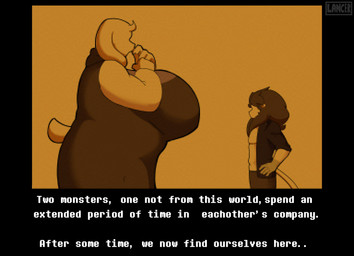 anthro big_breasts breasts clothed clothed_anthro clothed_female clothed_male clothing duo female huge_breasts larger_female male overweight overweight_anthro overweight_female size_difference smaller_male tail text mklancer00 undertale_(series) linhe_(mklancer00) toriel boss_monster_(undertale) bovid caprine felid goat lion mammal pantherine 2026 absurd_res english_text hi_res monochrome sepia