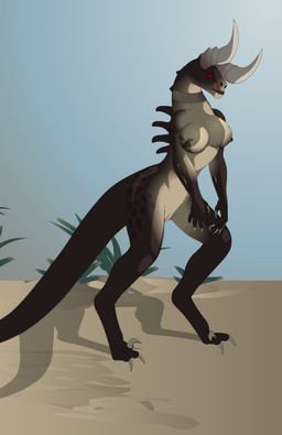 anthro areola breasts claws desert digitigrade female genitals horn nipples non-mammal_breasts nude solo tongue vulva ryxinel fallout microsoft deathclaw scalie 2018 absurd_res hi_res
